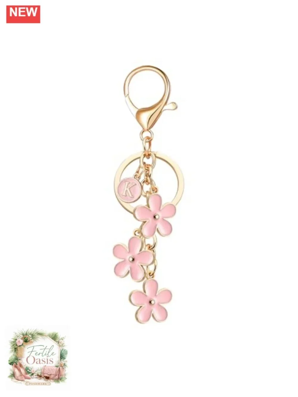Personalized Initial Letter Keychain Bag Charm for Women, Floral Zinc Alloy
